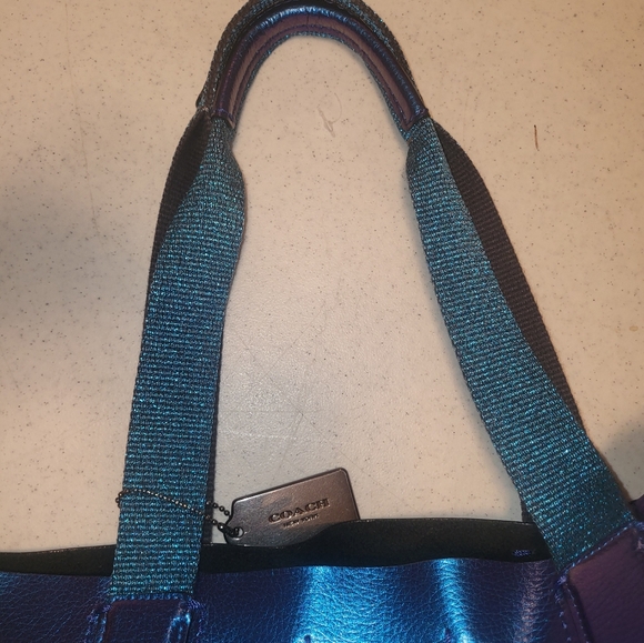 Coach Mermaid Blue Leather Tote Bag - Picture 6 of 11